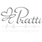 Logo da Pratti Corretora de Seguros com coração em laço e nome prateado